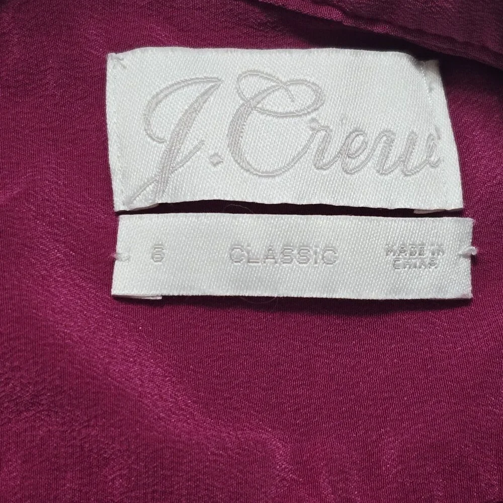 J.Crew - S Women’s Classic-Fit Ruffleneck Silk Popover‎ Blouse in Fuchsia